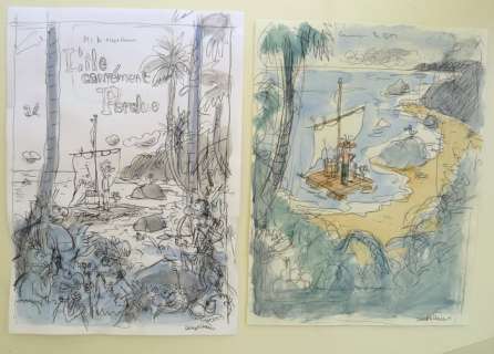 Cromheecke, Luc | 2 Original sketches for cover  - Het godvrrgeten eiland / Lîle carrément Perdue  - (2014) | Catawiki