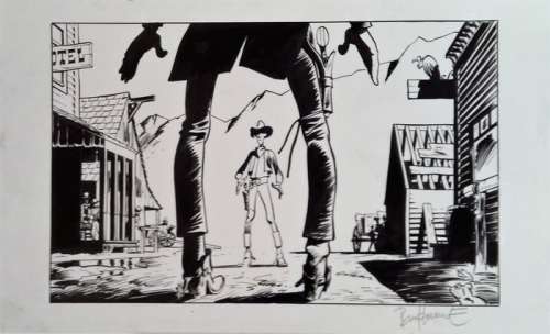 Bonhomme, Mathieu | Illustration originale pour un ex-libris  - Lucky Luke  - L’homme qui tua Lucky Luke | Catawiki