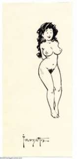 Frank Frazetta - Original Sketches, Cheerful Nude Girl (undated). A darling little sketch of a smiling nude girl. - | Heritage