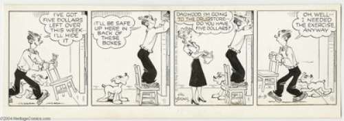 Chic Young - Blondie Daily Comic Strip Original Art, dated 6-5-58 (King Features Syndicate, 1958). Dagwood gets - | Heritage