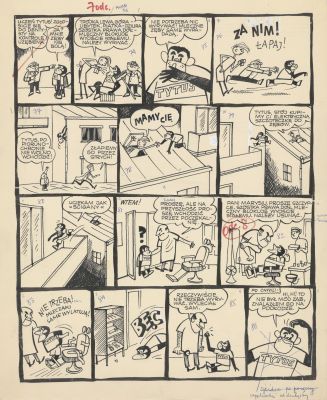 Henryk Jerzy Chmielewski (Papcio Chmiel) | „Tytus, Romek i A’Tomek”, plansza przedksiążeczkowa, Tytus u dentysty | Galeria Komiksu