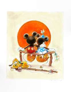 Fernandez, Tony - Original Painting - Mickey, Minnie and Pluto inspired by Norman Rockwell "Puppy Love" | Catawiki