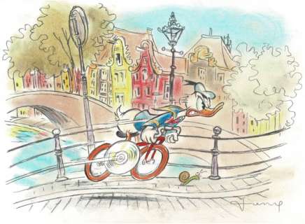 Fernandez, Tony - Original Painting - Donald Duck Cycling in Amsterdam | Catawiki