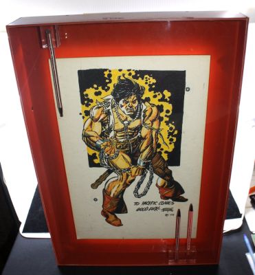 Gil Kane | Large Framed Chain Wielding Warrior with Mounted Pens Color Art - Signed - 1975 | Anthony’s Comic Book Art
