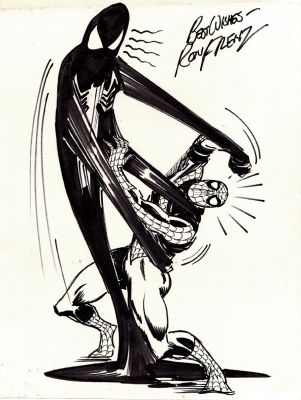 Ron Frenz | Very Early Venom Symbiote Battling Spider-Man Pinup (1980S) | Romitaman