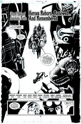 Peter Snejbjerg - Starman #69 Splash (Entire Justice Society of America & Others Walk Into Crazy Museum with Robot, Dinosaur & Flying Saucer!) 2000