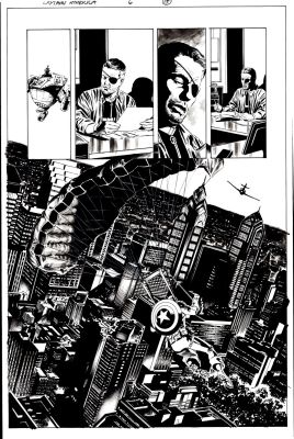 Steve Epting | Captain America #6 P 15 Splash (1St Winter Soldier Issue! Cap Cuts Off Fury Who Tries To Tell Him the Winter Soldier Is Going To Ambush Him!) 2005 | Romitaman