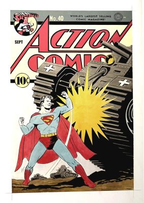Fred Ray - Action Comics #40 Huge Stunning Mixed Media Cover Recreation By Original 1941 Cover Artist (1970S)