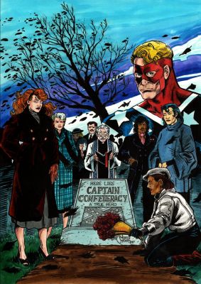 Vince Stone | Captain Confederacy #12 Mixed Media Cover (Last Issue! Captain Confederacy Death & Funeral!) 1988 | Romitaman