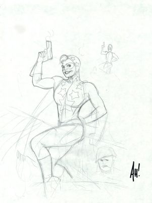 Adam Hughes | 1993 Sketch Book 11 X 14 Inch, All-American Girl & Gun Character Designs, with Photo of Adam Hughes Signing Actual Artwork! | Romitaman