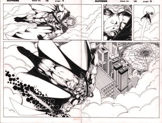 Dan Fraga | Supreme #14 Pgs. 4 & 5 Dps - Soaring Above the City - 1994 | Anthony’s Comic Book Art