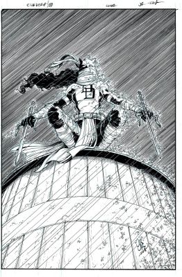 John Dell | Daredevil: Woman Without Fear #1 Published Cover (Great Daredevil ’Elektra Natchios’ Image Inked Over Romita Jr Blueline Pencils!) 2021 | Romitaman