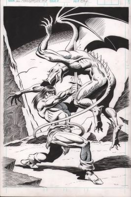 Paul Abrams - Conan Saga #72 P.64 Pinup - Conan Impales Dragon Man - 1993