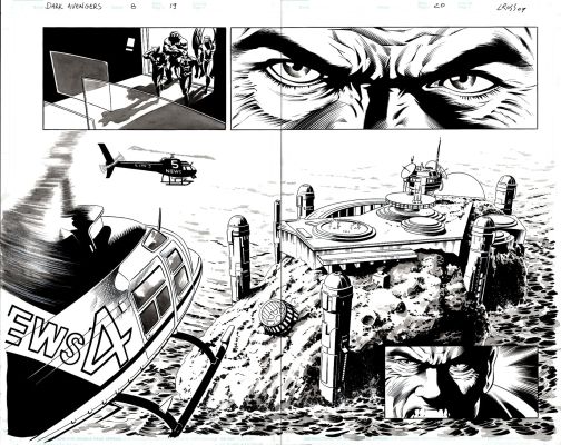 Luke Ross, Rick Magyar | Dark Avengers #8 P 12-13 Double Spread Splash (The X-Men Meet Norman Osborn To Get Ready To Battle the Avengers & Other X-Men!) 2009 | Romitaman