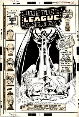 Dick Giordano Neal Adams - Jla #96 Oversized Cover (Superman, the Flash, Green Lantern, & Hawkman Being Zapped By Cosmic Vampire: Starbreaker in His 1St Appearance!) 1971