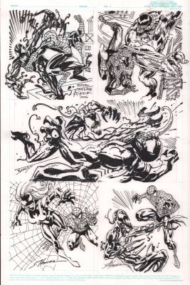 Jam Pieces | Spider-Man Jam Piece - Sketches By Alex Saviuk, Rich Buckler, Mark Bagley, Scott Hanna - Signed | Anthony’s Comic Book Art