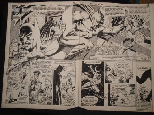 Batman 381 ORIGINAL ART (inks) p 2 & 3 by Hoberg & Alcala 1985 Batman thief?!!