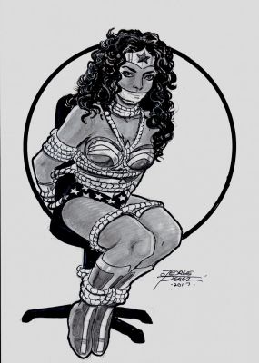 George Perez | Wonder Woman Detailed Bondage Mixed Media Pinup | Romitaman