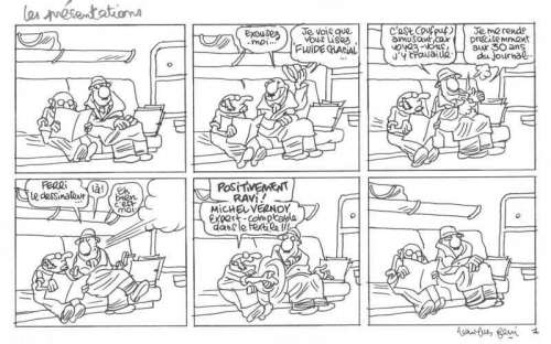 Ferri | "Les présentations" Demi planche, encre, feutre et collage, signée. | Aponem