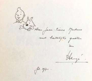 Hergé - Originele tekening Kuifje en Bobbie + handgeschreven opdracht in het Nederlands + signatuur - (1971) | Catawiki