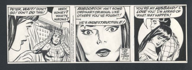 Larry Lieber | Lieber Spider-Man Strip - Mary Jane Begs Spidey Not To Leave Issue Spider-Man Daily Page 5-12-1990 | Koch Comic Art