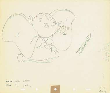 DUMBO - Studio Disney, 1941. Dessin d’animation de Dumbo. 25,5 x 30,5 | Rossini
