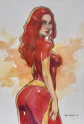 Marc Holanda | Phoenix Jean Grey Watercolor Illustration 9x12 | Raremarq (Buy It Now)