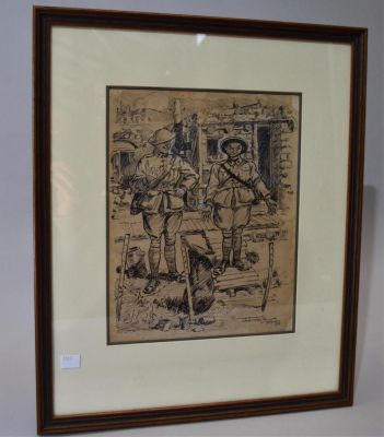 Unique and important framed original cartoon by Vernon Lorimer “Two Diggers”, signed “Vernon Lorimer, Belgium,… | misc / divers