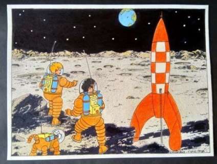 Wasterlain, Marc - Dessin original - Hommage Ã  Hergé - Tintin - ’On a marché sur la Lune’ - (2018) | Catawiki