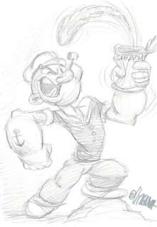 Popeye The Sailor Eating Spinach - Original Sketch - Joan Vizcarra - EO | Catawiki