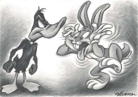 Bugs Bunny & Duffy Duck - Looney Tunes - Original Drawing - Joan Vizcarra - Page volante - EO | Catawiki
