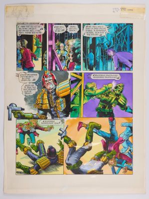 Lot 192 - John Ridgway 2000 AD Prog #597 Judge Dredd ‘Night At The Opera‘ Story Pages (Fleetway, 1988) Total 2
