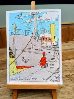 Wasterlain, Marc - Dessin original en couleur  - Hommage Ã  Hergé - Tintin / Docteur Poche - L’étoile Mystérieuse - (2018) | Catawiki