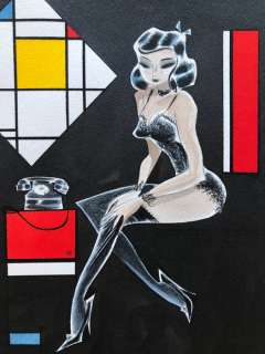 Lapone, Antonio -  Aquarelle originale Lady Mondrian | Catawiki