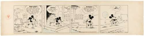 MICKEY MOUSE FEBRUARY 25, 1931 DAILY STRIP ORIGINAL ART BY EARL DUVALL.