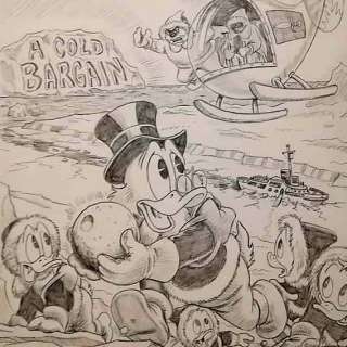 Beautiful original pencil cover art by Don Rosa for Carl Barks story - A Cold Bargain - Page volante - EO - (1989) | Catawiki