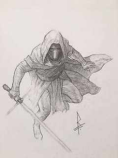  - Star Wars - Kylo Ren full figure sketch pencil by Riccardo Federici - Page volante - EO 