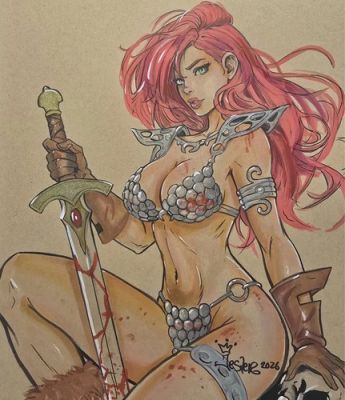 RED SONJA original art Drawing by Jesterart