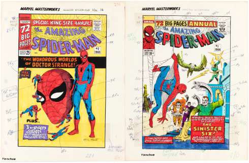 AMAZING SPIDER-MAN ANNUALS #1-2 COVERS AND COLOR GUIDES FOR MARVEL MASTERWORKS #5 AND #10 (ANDY YANCHUS COLORIST). | Hake’s