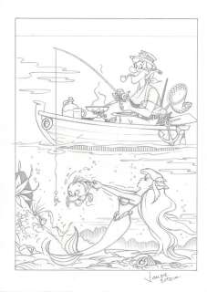 The Little Mermaid Saving Flounder - Original Published Drawing - Jaume Esteve - Art de crayon - (1990) | Catawiki