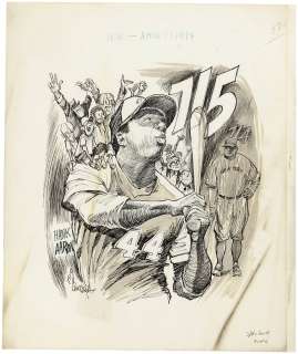 HANK AARON (HOF) "715" HOMERUN RECORD CARTOON ORIGINAL ART BY BIL CANFIELD. | Hake’s