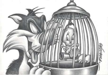 Tweety & Sylvester - Bad Old Putty Tat! - Original Drawing - Vizcarra, Joan  - Art de crayon | Catawiki