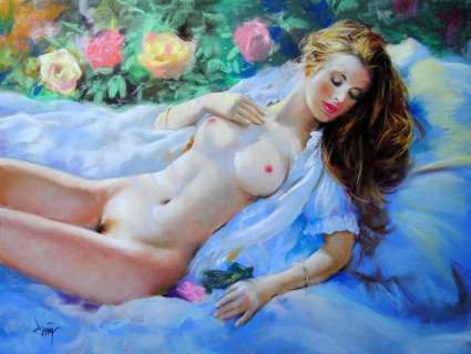 Domingo Ãlvarez GÃ³mez - Dibujo al pastel - Chica Tumbada - (2019) | Catawiki