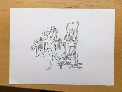 Franka - Franka bij spiegel - Reclametekening voor t-shirts - (1998) | Catawiki