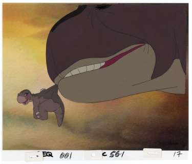 Don Bluth - Original Production Cel + Copy Background - The Land Before Time - Cellulo original - (1988) | Catawiki