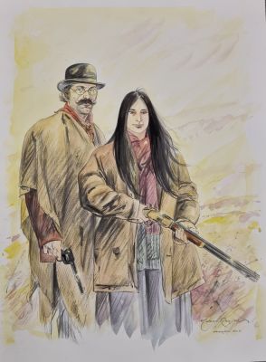 Marc-Renier - illustration originale (projet de couverture à l’aquarelle) - Black Hills 1890 | Galerie des bulles