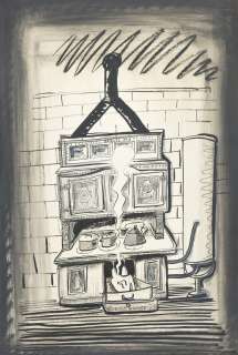 LUDWIG BEMELMANS (1898-1962) Beauty No. 3 * The Fireside. A pair of illustrations of cast iron stoves. | Swann Galleries