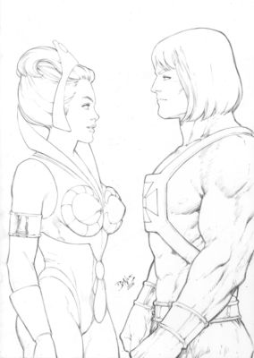 Ed Benes | He-man and Teela - 11"x17" Pencil | Ed Benes