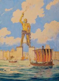 â€œThe Colossus of Rhodesâ€ original painting for the back cover of Amazing Stories, July 1946. | Profiles in History