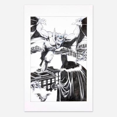 Lot 364 - Shawn McManus, Man-Bat vs. Batman Original Art Illustration (2023) | Landry Pop Auctions